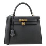 HERMES Kelly 28 Sellier II Epsom Leather Shoulder Bag Black