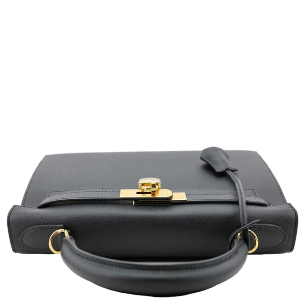 HERMES Kelly 28 Sellier II Epsom Leather Shoulder Bag Black