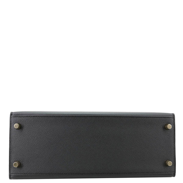 HERMES Kelly 28 Sellier II Epsom Leather Shoulder Bag Black