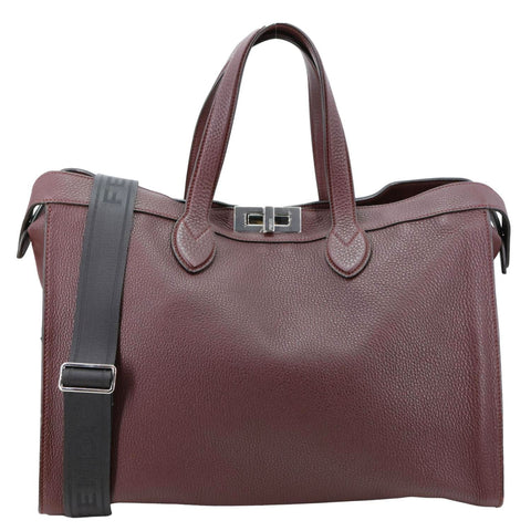 FENDI Peekaboo ISEEU Forty8 Leather Satchel Bag Burgundy