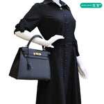 HERMES Kelly 28 Sellier II Epsom Leather Shoulder Bag Black