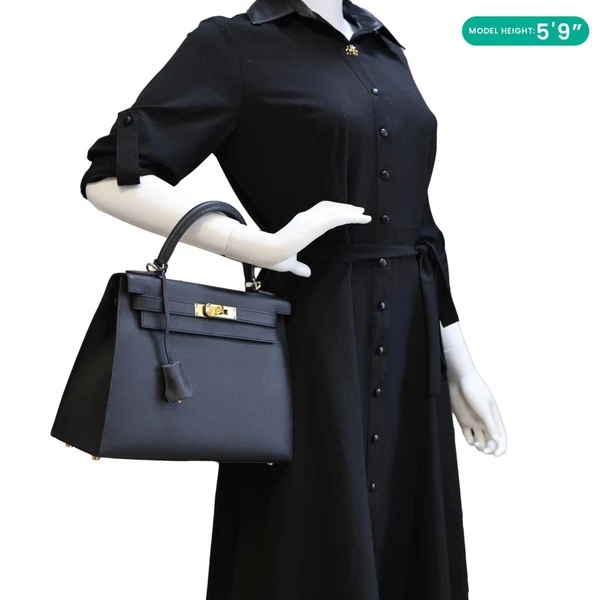 HERMES Kelly 28 Sellier II Epsom Leather Shoulder Bag Black