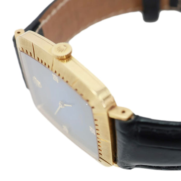 Rolex Cellini 30mm 18k Yellow Gold Bezel Blue Vignette Diamond Dial Watch 4087