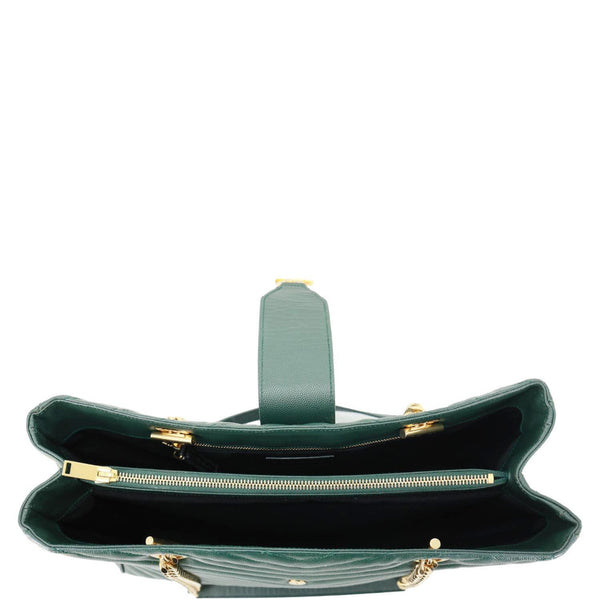 YVES SAINT LAURENT Matelasse Chevron Leather Monogram Shopping Bag Green