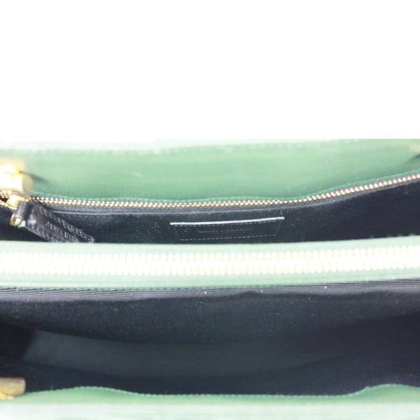 YVES SAINT LAURENT Matelasse Chevron Leather Monogram Shopping Bag Green
