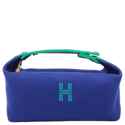HERMES Bride-a-Brac Case Cotton Canvas Clutch Blue