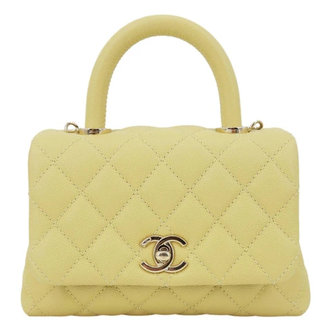 CHANEL Extra Mini Coco Handle Flap Bag Shoulder Bag Yellow