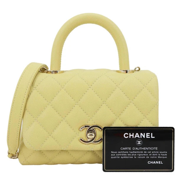CHANEL Extra Mini Coco Handle Flap Bag Shoulder Bag Yellow