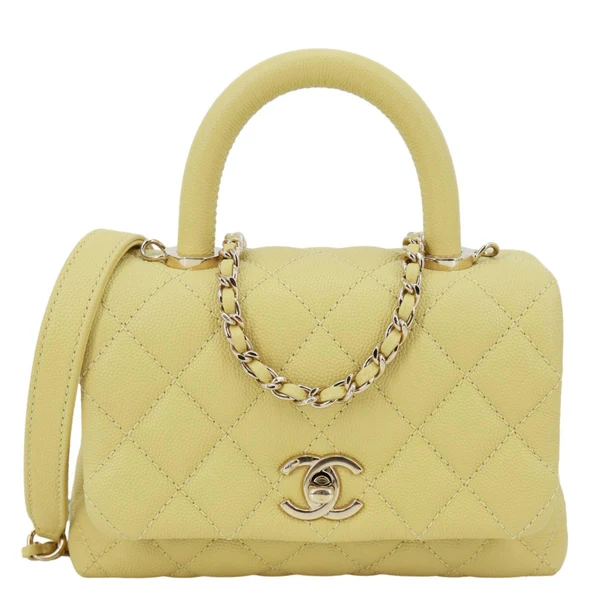 CHANEL Extra Mini Coco Handle Flap Bag Shoulder Bag Yellow