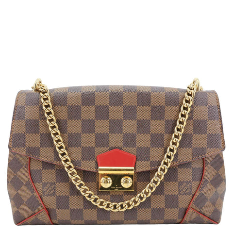 LOUIS VUITTON Caissa Damier Ebene Chain Clutch Shoulder Bag Brown
