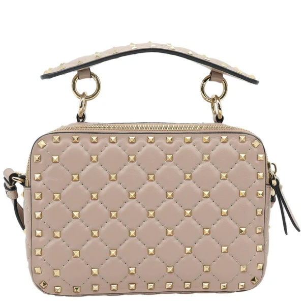 VALENTINO Garavani Rockstud Spike Quilted Leather Crossbody Bag Rose Pink