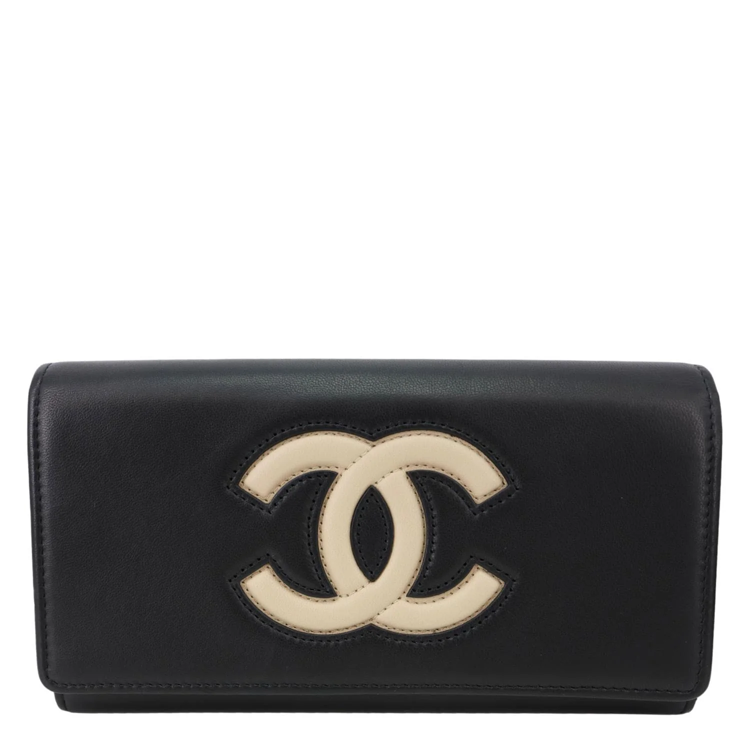 CHANEL CC Logo Quilted Leather Long Wallet Black