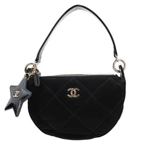 CHANEL Coco Neige Velvet Effect Nylon Clutch with Chain Crossbody Bag Black