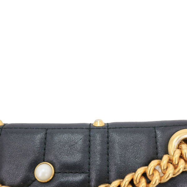 GUCCI GG Marmont Small Pearl Studded Quilted Leather Shoulder Bag Black 443497