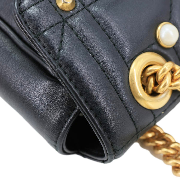 GUCCI GG Marmont Small Pearl Studded Quilted Leather Shoulder Bag Black 443497