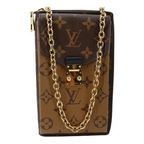 LOUIS VUITTON Metis Reverse Monogram Canvas Vertical Zippy Chain Wallet Brown