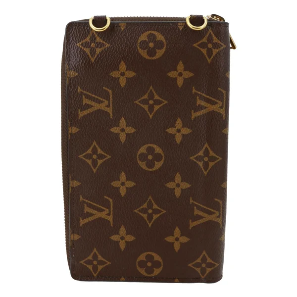 LOUIS VUITTON Metis Reverse Monogram Canvas Vertical Zippy Chain Wallet Brown
