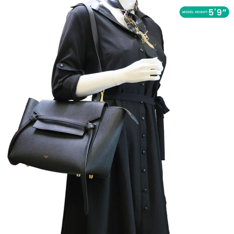 CELINE Belt Grained Calfskin Leather 2Way Shoulder Bag  Black