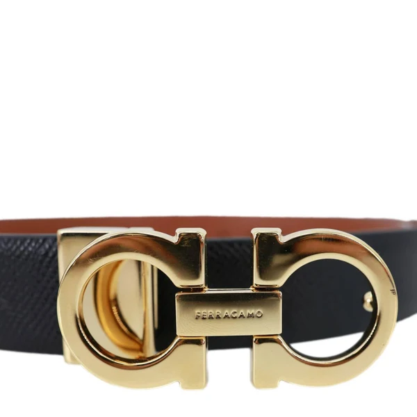 SALVATORE FERRAGAMO Gancini Buckle Reversible Leather Belt Black