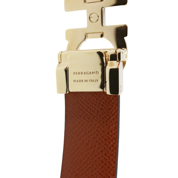 SALVATORE FERRAGAMO Gancini Buckle Reversible Leather Belt Black