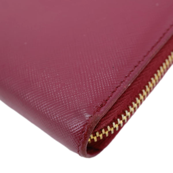 PRADA Saffiano Leather Zip Around Wallet Red