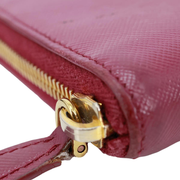 PRADA Saffiano Leather Zip Around Wallet Red