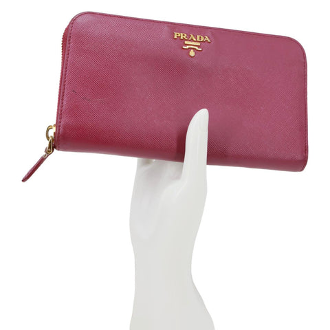PRADA Saffiano Leather Zip Around Wallet Red