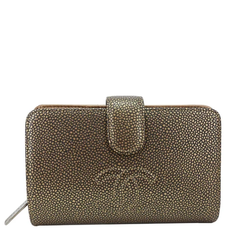 CHANEL Timeless CC Caviar Leather Zipped Pocket Wallet Gold
