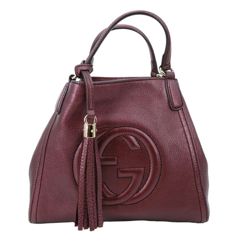 GUCCI Soho Small Pebbled Leather Tote Bag Burgundy 336751