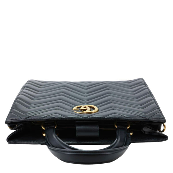 GUCCI GG Marmont Medium Calfskin Matelasser Leather Tote Shoulder Bag Black 443505