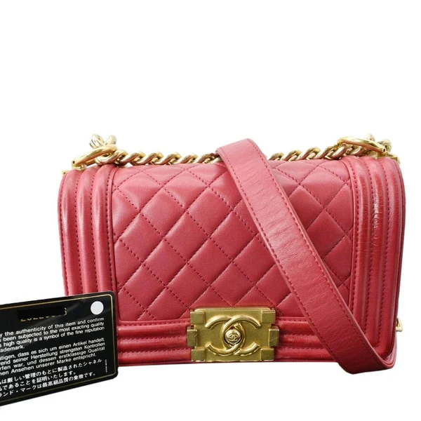 CHANEL Le Boy Small Lambskin Leather Shoulder Bag Red