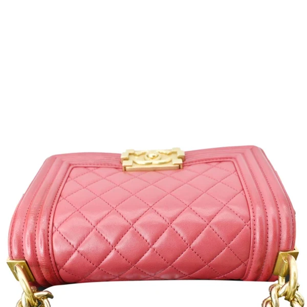 CHANEL Le Boy Small Lambskin Leather Shoulder Bag Red
