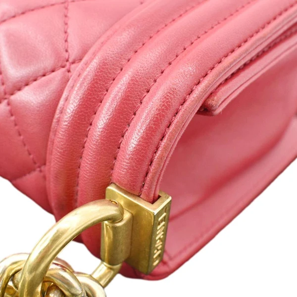 CHANEL Le Boy Small Lambskin Leather Shoulder Bag Red