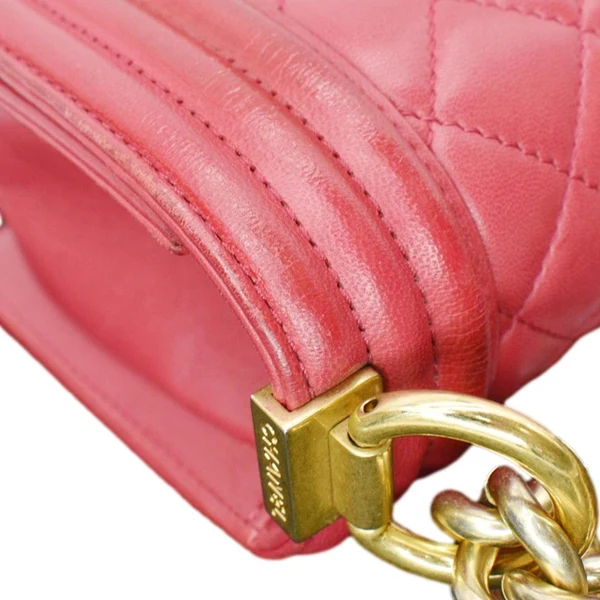CHANEL Le Boy Small Lambskin Leather Shoulder Bag Red