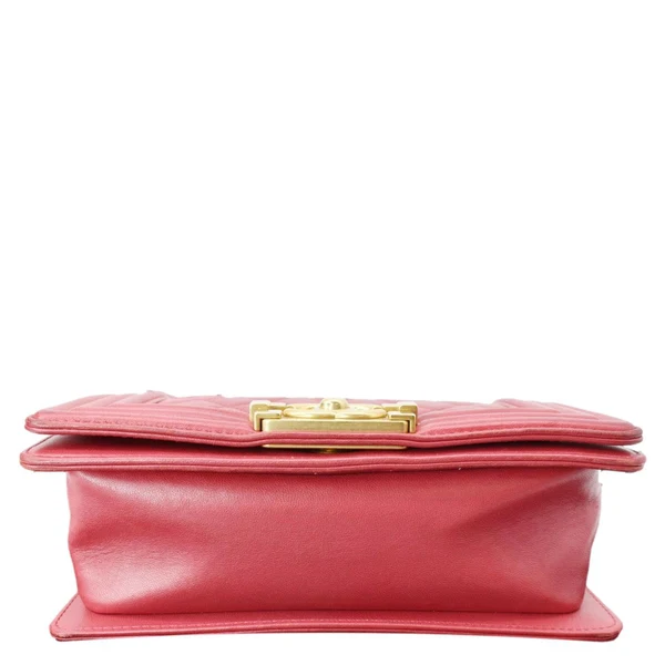 CHANEL Le Boy Small Lambskin Leather Shoulder Bag Red