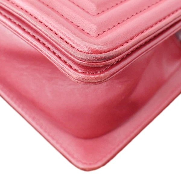 CHANEL Le Boy Small Lambskin Leather Shoulder Bag Red