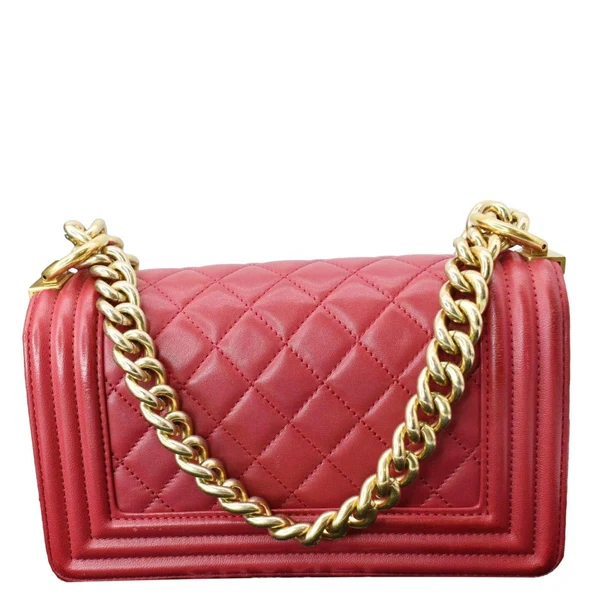 CHANEL Le Boy Small Lambskin Leather Shoulder Bag Red