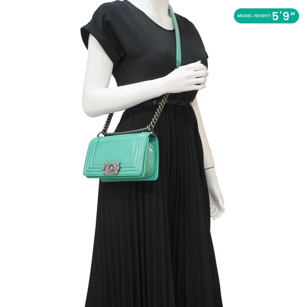 CHANEL Boy Small Patent Leather Shoulder Bag Turquoise