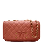 CHANEL CC Filigree Medium Flap Caviar Leather Crossbody Bag Pink