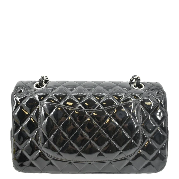 CHANEL Classic Medium Double Flap Patent Leather Shoulder Bag Black