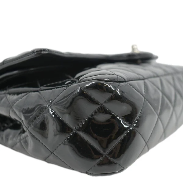 CHANEL Classic Medium Double Flap Patent Leather Shoulder Bag Black