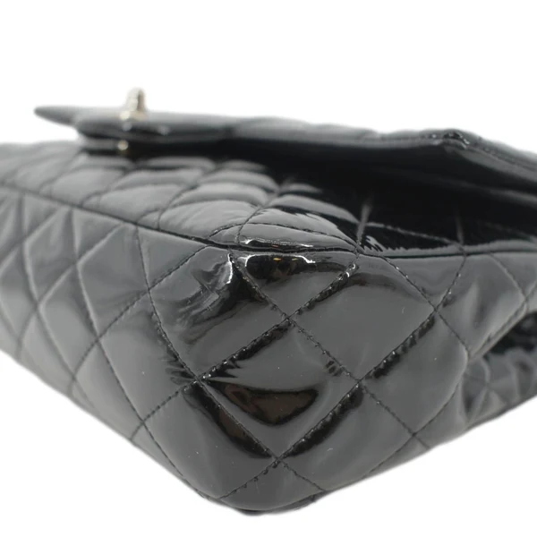 CHANEL Classic Medium Double Flap Patent Leather Shoulder Bag Black
