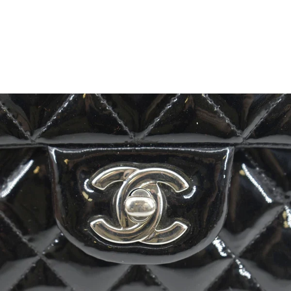CHANEL Classic Medium Double Flap Patent Leather Shoulder Bag Black