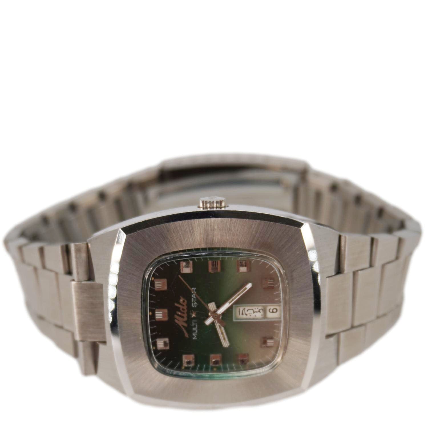 MIDO Rare 1849 Mens Stainless Steel Swiss Automatic Watch Green Dial 37MM