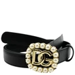 Dolce  Gabbana DG Logo Pearl Leather Belt in Black - Front