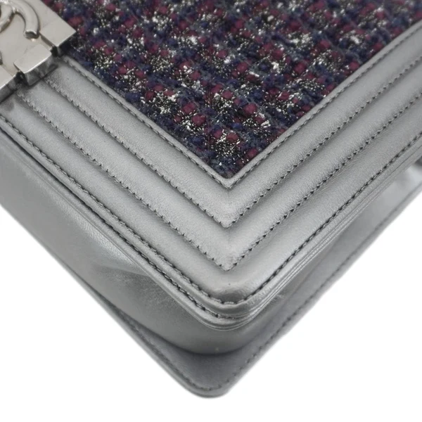 CHANEL Boy Flap Tweed Bag Shoulder Bag Silver