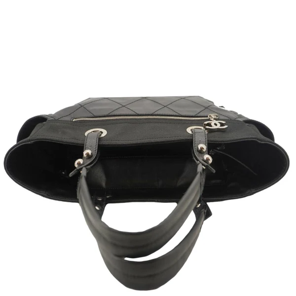 CHANEL Paris Biarritz Quilted Coated Canvas Grand Shopping Tote Bag Black