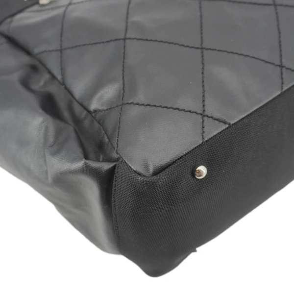 CHANEL Paris Biarritz Quilted Coated Canvas Grand Shopping Tote Bag Black