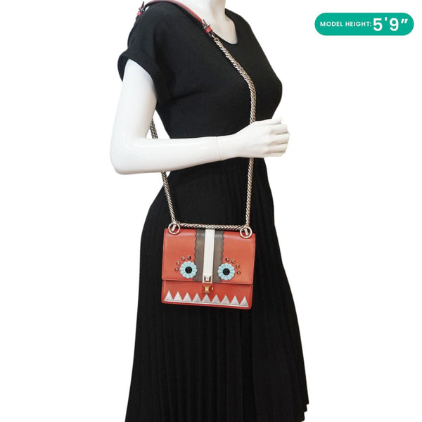 FENDI Studded Kan I Vitello Liberty Lucido Catalan Leather Shoulder Bag Multicolor