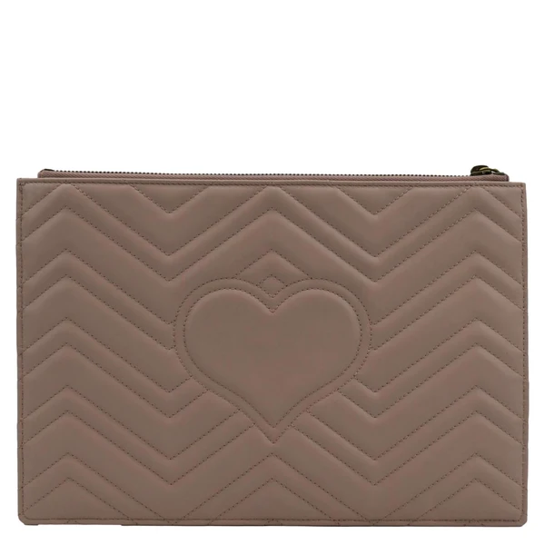 GUCCI GG Marmont Quilted Leather Zip Pouch Bag Pink 476440